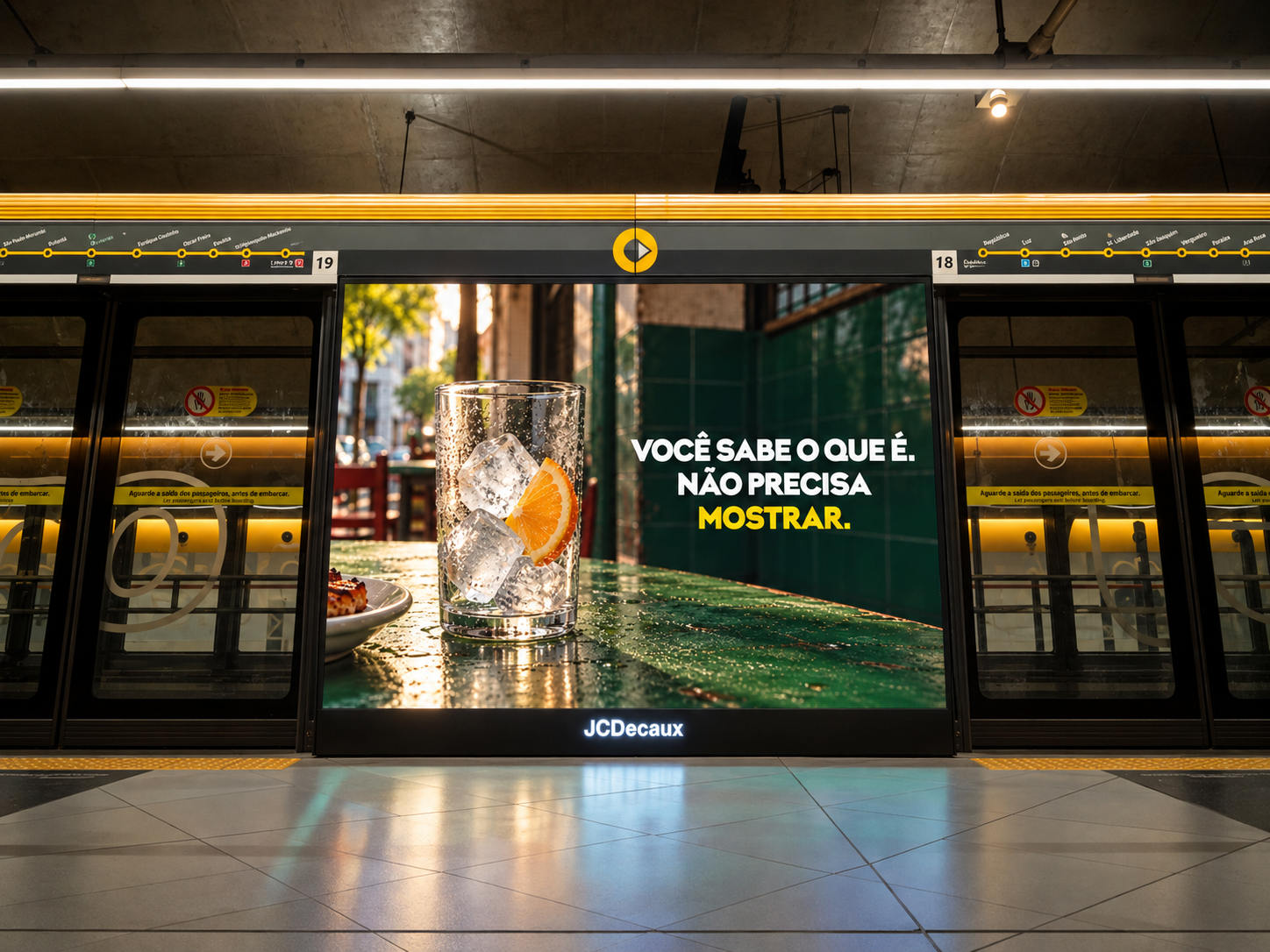 Estudo de painel no metrô com o KV do restaurante, sem logo nem embalagem.