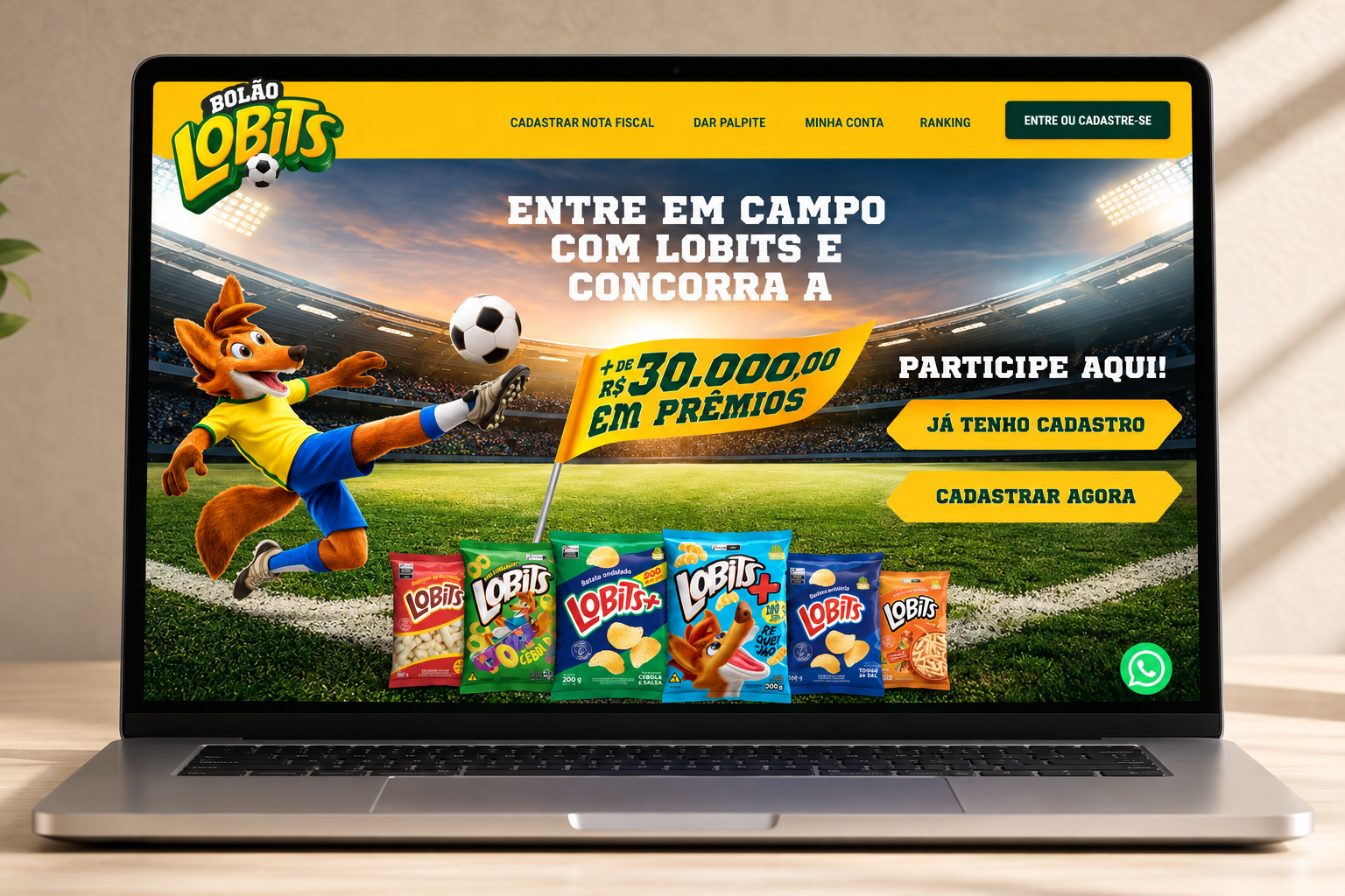 Mockup do site promocional Bolão Lobits em um notebook