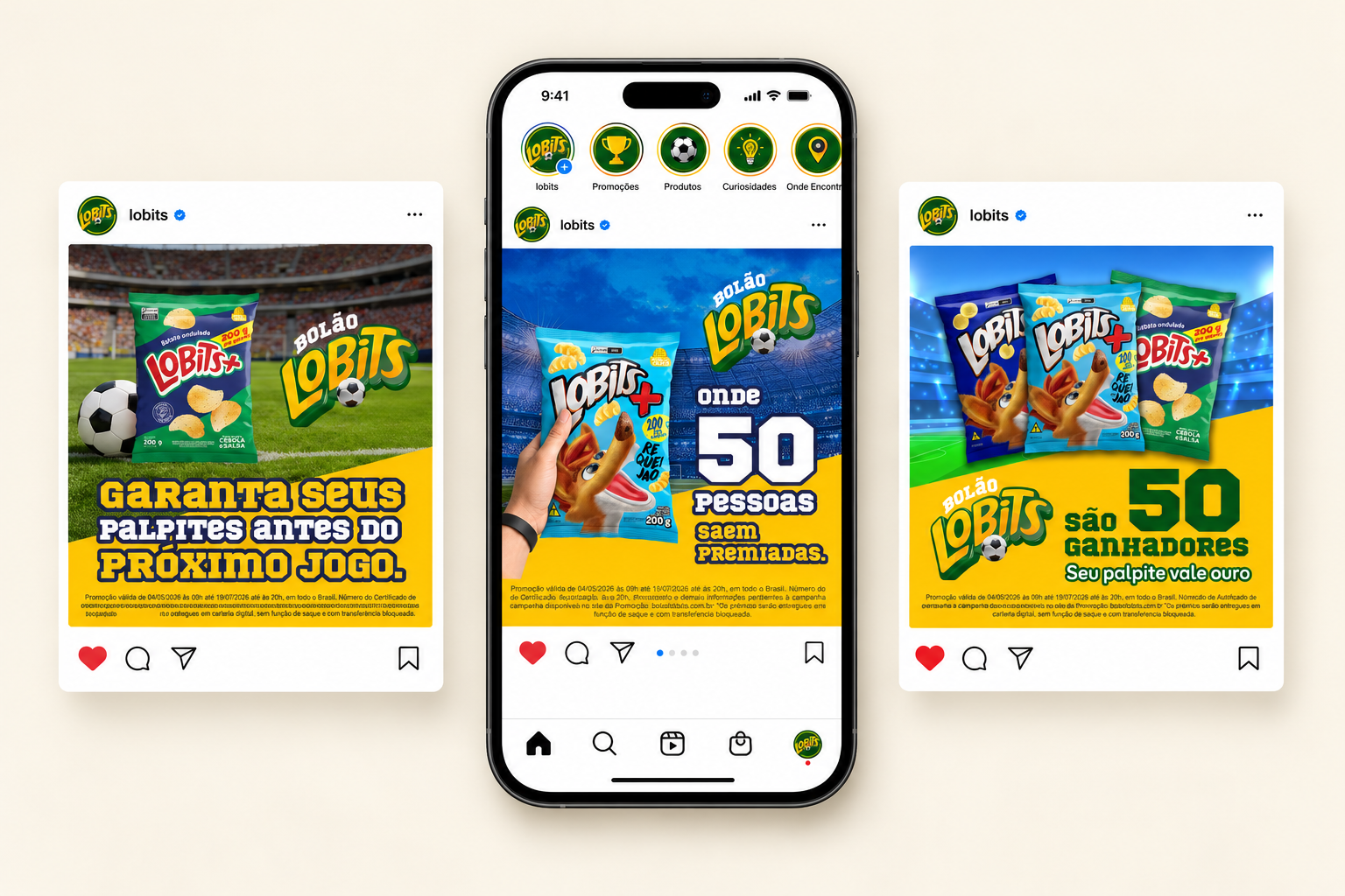 Apresentação da campanha no Instagram, com celular e duas peças