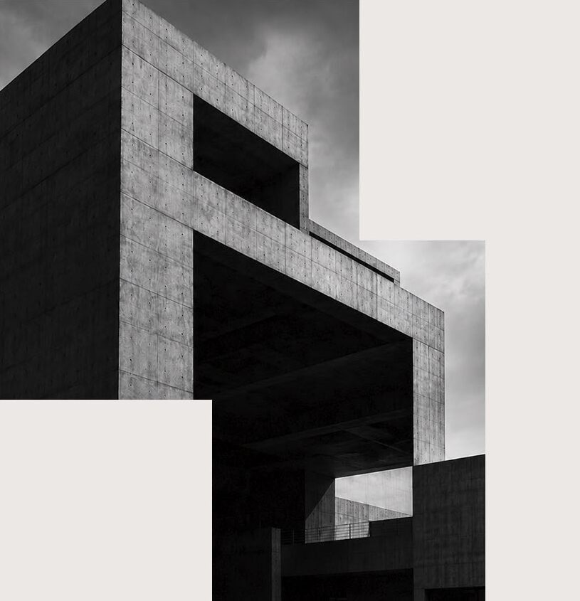 Arquitetura de concreto em preto e branco