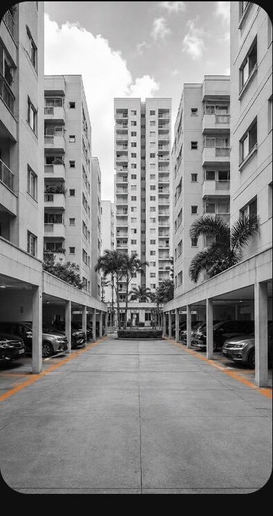 Perspectiva urbana em preto e branco